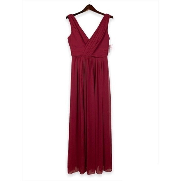 Dessy Collection Burgundy Sleeveless Draped Chiffon Maxi Dress Size 8 NWT - Picture 3 of 9